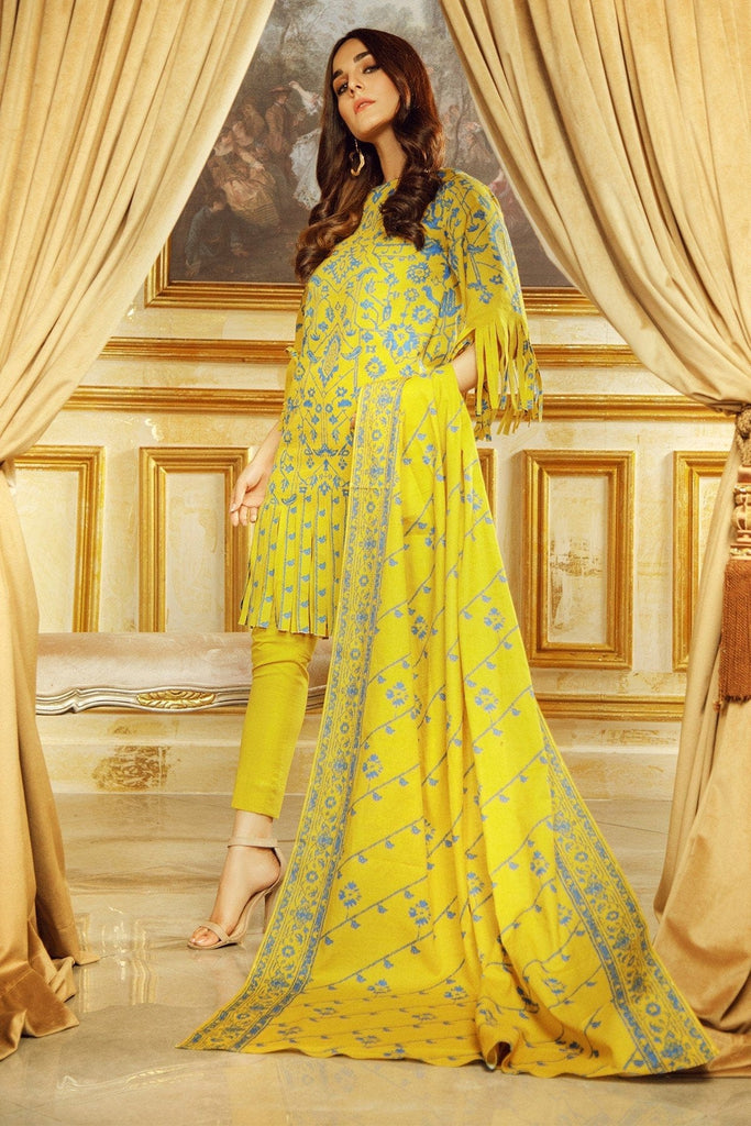 AlKaram Winter Collection 2019 – 3 Piece Printed Khaddar Suit with Khaddar Dupatta – FW-45.1-19-Yellow