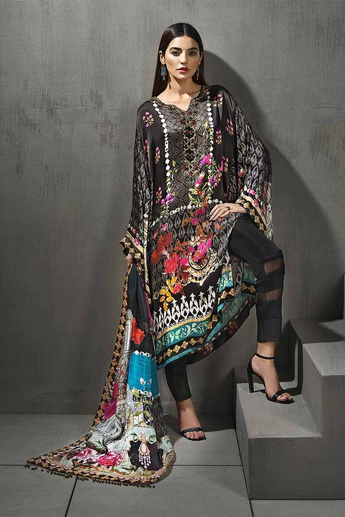 Gul Ahmed Lamis Digital Charmeuse Silk Collection 2018 – Black Pearl Glow DGS-65