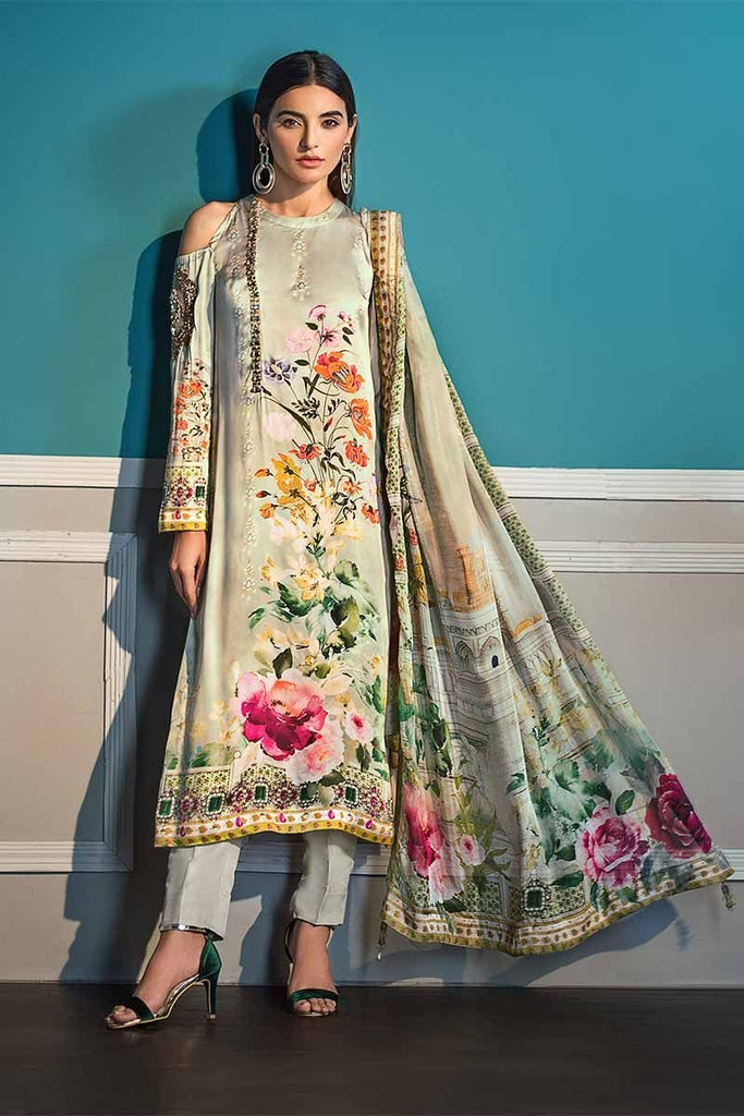 Gul Ahmed Lamis Digital Charmeuse Silk Collection 2018 – Cream Ivory Bliss DGS-71