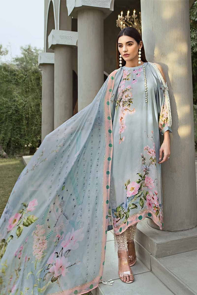 Gul Ahmed Lamis Digital Charmeuse Silk Collection 2018 – Light Blue Jasmine Dream DGS-70