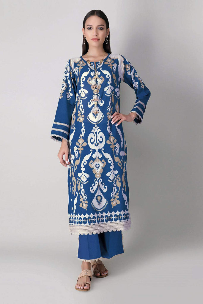 Khaadi Spring Collection 2021 – 2PC Suit · Printed Kameez Pants · J21207 Blue