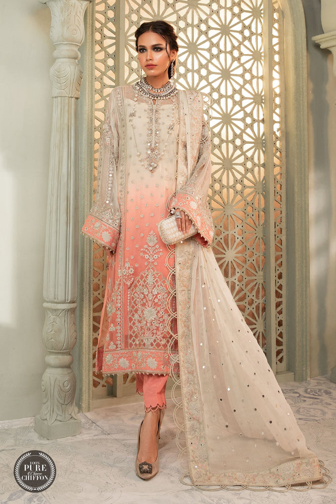 MARIA.B Luxury Chiffon Collection 2022 – MPC-22-208-Cream and Coral Pink