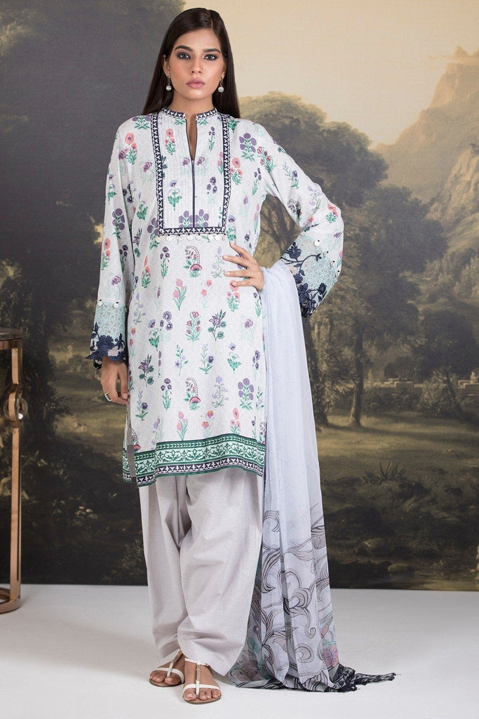 AlKaram Cambric Collection 2018 – 3 Piece Embroidered with Chiffon Printed Dupatta – MS-2.1-18-Grey