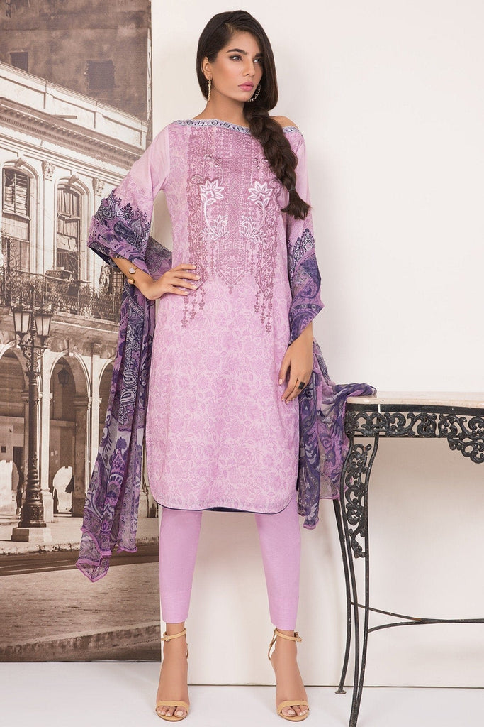 AlKaram Cambric Collection 2018 – 3 Piece Embroidered with Chiffon Printed Dupatta – MS-4.1-18-Purple
