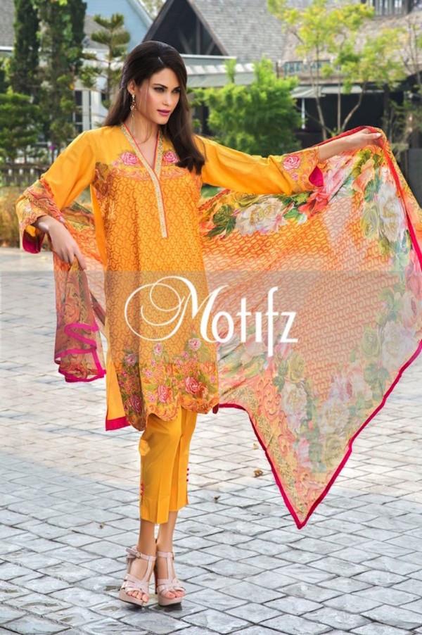 Motifz Embroidered Lawn Collection '15 Vol 2 – Mustard 1009 - YourLibaas
 - 1