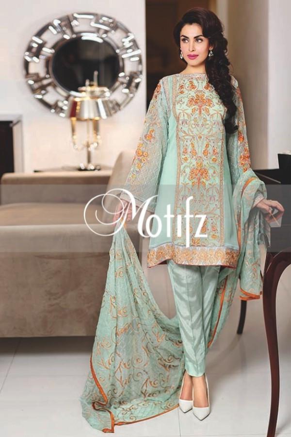 Motifz Embroidered Crinkle Chiffon Collection '16 – Ice Blue 1262 - YourLibaas
 - 1