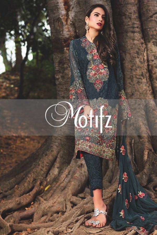 Motifz Embroidered Crinkle Chiffon Collection '16 – Zink Blue 1263 - YourLibaas
 - 1