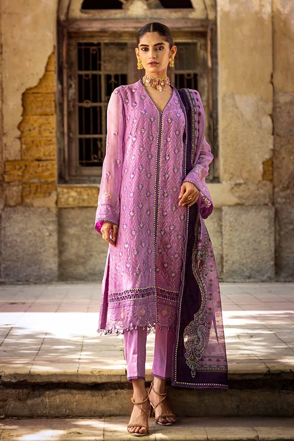 Gul Ahmed Festive – 3PC Embroidered Chiffon Suit with Digital Printed Paper Cotton Dupatta FE-32022