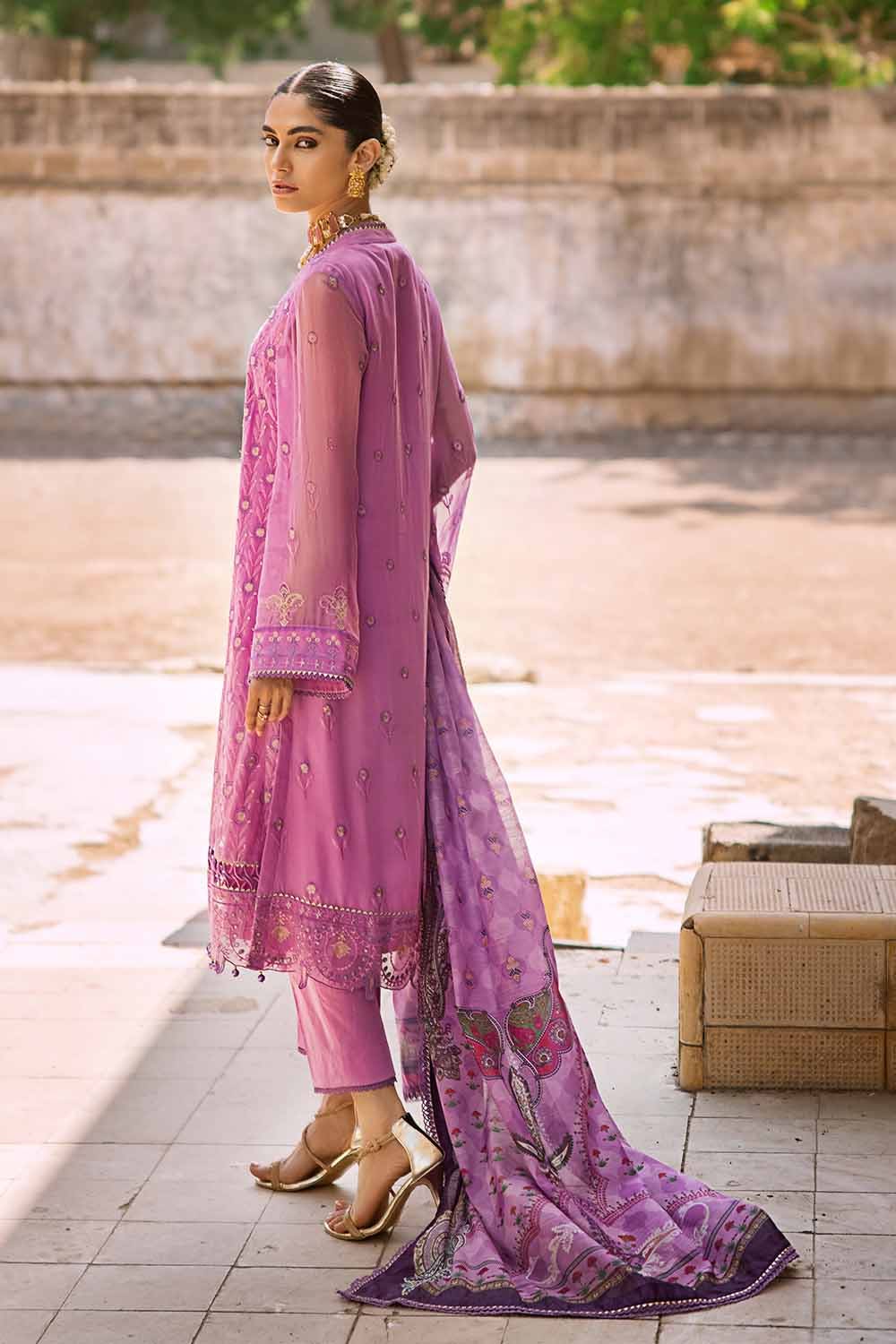 Gul Ahmed Festive – 3PC Embroidered Chiffon Suit with Digital Printed Paper Cotton Dupatta FE-32022