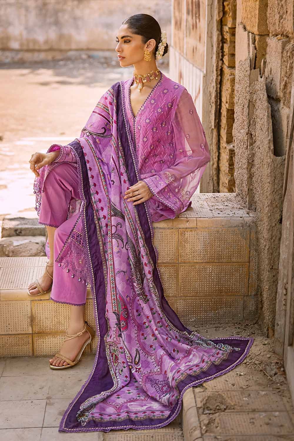 Gul Ahmed Festive – 3PC Embroidered Chiffon Suit with Digital Printed Paper Cotton Dupatta FE-32022