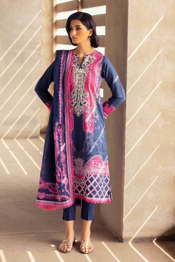 Gul Ahmed 2023 – 3PC Embroidered Cambric Suit with Digital Printed Lawn Dupatta CBE-32012