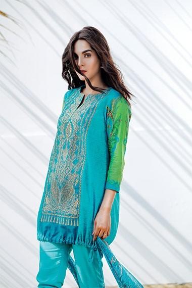 AlKaram Spring/Summer 2018 – 3 Piece Printed Embroidered – SS-10 Turquoise