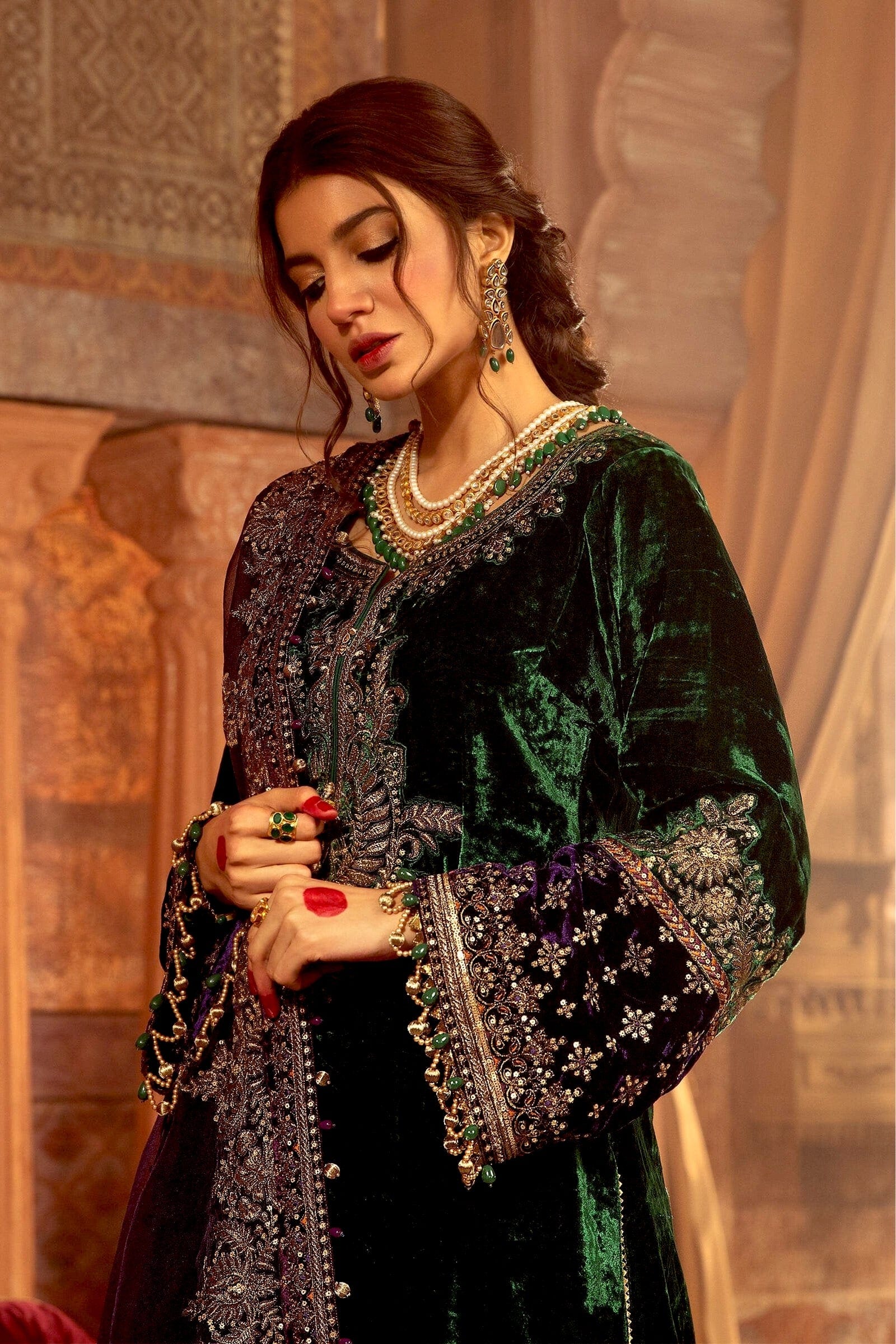 maria b green velvet dress MB-W-25-WL-1302-Emerald Green