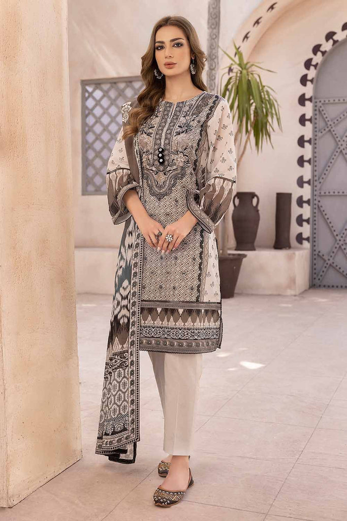 Gul Ahmed Monochrome Black & White – 3PC Unstitched Embroidered Lawn Suit with Organza Neckline B-32032