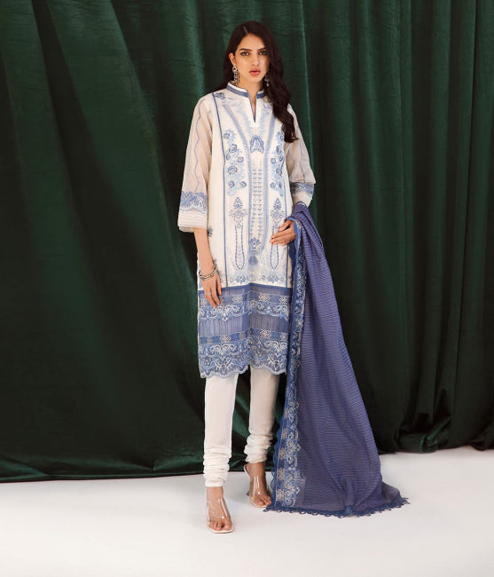 Zellbury Luxury Collection – Embroidered Shirt Shalwar Dupatta - White - Poly Net Suit-0292 WULC23E30292