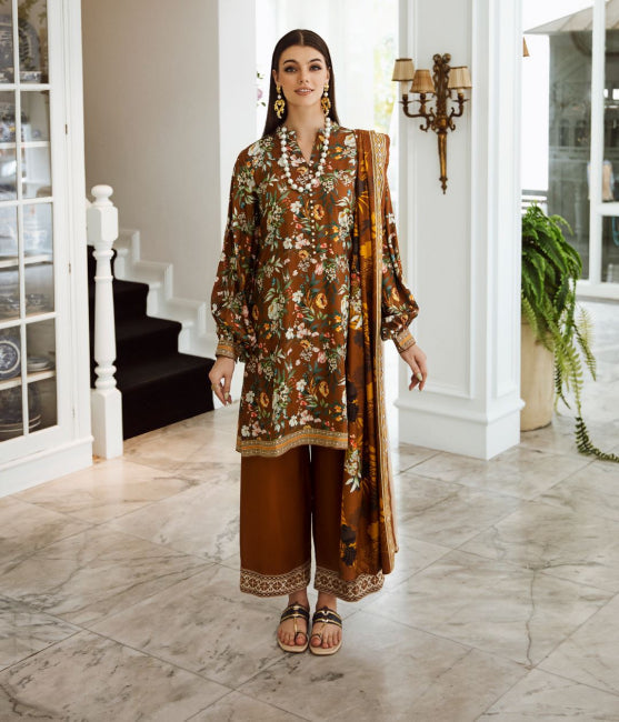 Zellbury Winter Collection  2023 – Embroidered Shirt Shalwar Dupatta - Brown - Viscose Suit - 0688 - WUW23E30688