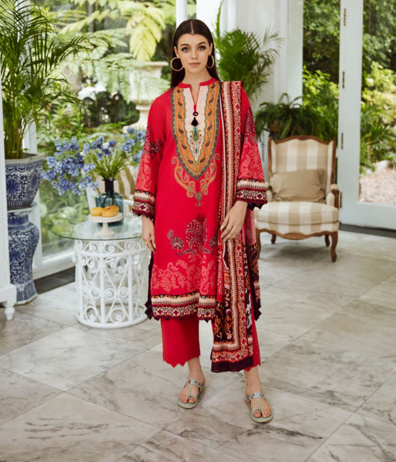 Zellbury Winter Collection  2023 – Shirt Shalwar Dupatta - Red - Khaddar Suit - 0668 - WUW23X30668