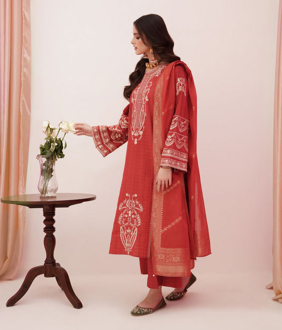 Zellbury Luxury Collection – Embroidered Shirt Shalwar Dupatta - Orange - Lawn Suit WULC22E30350