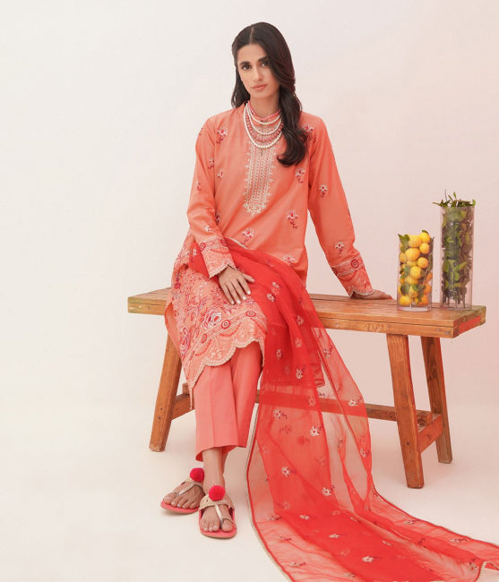 Zellbury Luxury Collection – Embroidered Shirt Shalwar Dupatta - Pink - Lawn Suit WULC22E30365