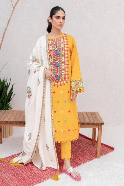 Zellbury Winter Collection  2023 – Embroidered Shirt Shalwar Shawl - Golden Yellow - Khaddar Suit - 0088 - WUW22E30088