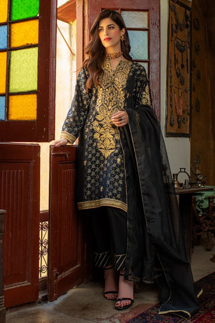 Zellbury Luxury Collection – Embroidered Shirt Shalwar Dupatta - Pitch Black - Zari Jacquard Suit ZWULCE322021